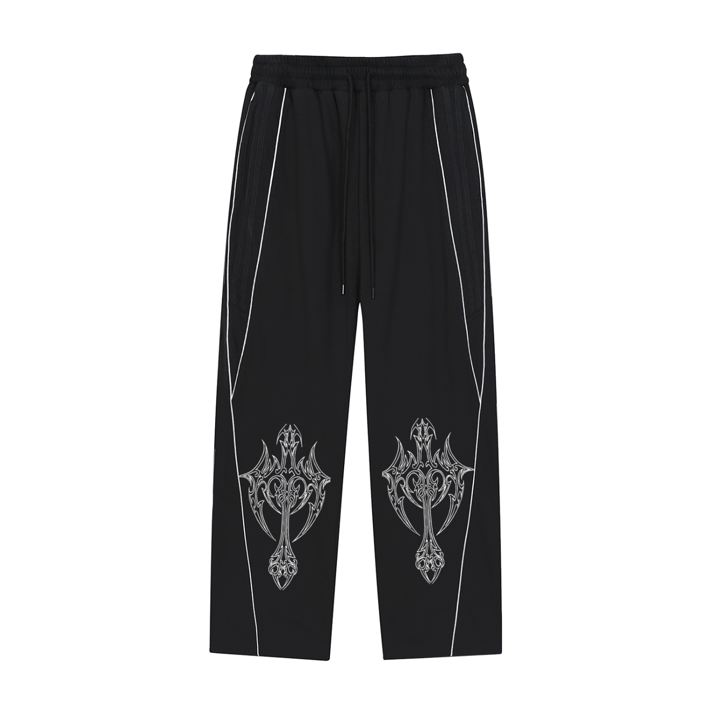 Striped Straight-Leg Cross Sweatpants